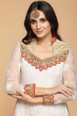 Lovely Chicken Net Patiala Suits In White Color
