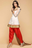 Lovely Chicken Net Patiala Suits In White Color