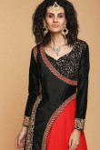 Black with Red Color Silk Embroidered Anarkali Suit for Eid