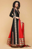 Black with Red Color Silk Embroidered Anarkali Suit for Eid