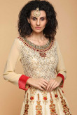 Beige Silk Anarkali Suit With Resham Work