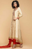 Light Beige And Brown Dupion Embroidered Anarkalii Suit