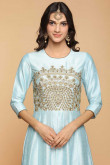 Firozi Blue Silk Anarkali Suit With Resham Work