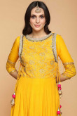 Pearl Embroidered Silk Tuscany Yellow Eid Anarkalii Suit