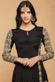 Black Taffeta Silk Eid Anarkali Suit With Zardosi Work