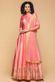 French Pink Art Silk Anarkali Suit with Zari Work