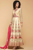 Beige Art Silk Anarkali Suit With Resham Work