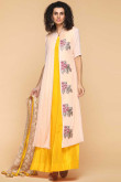 Yellow Silk Eid Anarkali Suit With Pink Embroidered Jacket