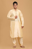 Beige Dupion Silk Pathani Suit for Eid