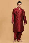 Maroon Dupion Silk Pathani Suit for Eid