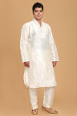 Off White Dupion Silk Pathani Suit for Eid Festival