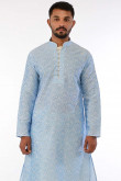 Blue Jacquard Dupion Kurta Pajama Set for Eid Festival