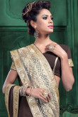 Coffee Cream Net Saree With Georgette Blouse
