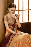 Peach Maroon Chiffon And Net Lehenga Saree With Art Silk Blouse