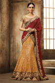 Peach Maroon Chiffon And Net Lehenga Saree With Art Silk Blouse