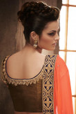 Brown And Orange Chiffon And Net Saree With Art Silk Blouse