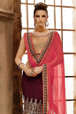 Purple And Red Chiffon And Art Silk Saree With Art Silk Blouse