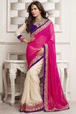 Beige with Gold and Rani Georgette Saree