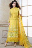 Yellow Georgette Churidar Suit and Yellow Dupatta