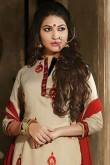 Cream Cotton Silk Patiala Suit and Maroon Dupatta