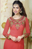 Gold Red Georgette Churidar Suit with Red Dupatta