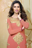 Gold Pink Georgette Churidar Suit with Pink Dupatta