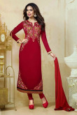 Red Georgette Churidar Suit with Red Dupatta