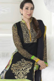 Karishma Kapoor Bollywood Celebrity in Black Georgette Churidar Suit 
