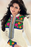 Cream Cotton Anarkali Churidar Suit With Dupatta