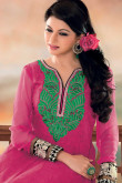 Dark Pink Cotton Anarkali Churidar Suit With Dupatta