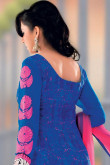 Blue Cotton Anarkali Churidar Suit With Dupatta