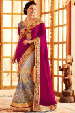 Grey And Pink Net Saree With Net Blouse