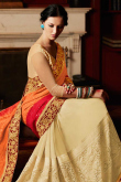 Cream Orange And Red Georgette Saree With Net Blouse