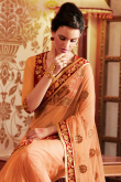 Orange Net Saree With Velvet Blouse