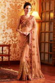 Orange Net Saree With Velvet Blouse