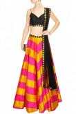Hot pink and yellow Art silk Lehenga with Art silk Choli
