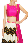 Pink Black And White Art Silk Lehenga With Banglori Silk Choli
