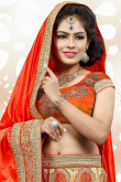 Orange Net And Faux Silk Lehenga With Bhagalpuri Silk Choli