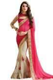 Rani And Off White Georgette And Net Saree With Blouse