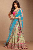 Aqua Blue And Sea Green Net Lehenga With Silk Choli