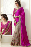 Rani Pink Georgette Net Satin And Silk Saree With Blouse