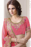Light Pink Net And Silk Saree With Brocade Blouse