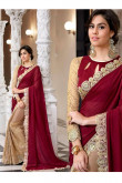 Beige And Maroon Georgette And Russal Net Saree