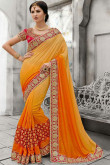 Yellow Cotton And Silk Saree With Raw Silk Blouse