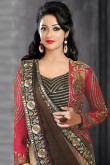 Brown And Beige Georgette Saree With Raw Silk Blouse