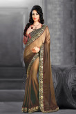 Brown And Beige Georgette Saree With Raw Silk Blouse