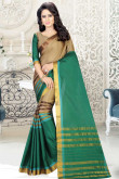 Beige and green Cotton and art silk Saree With Art silk Blouse