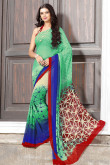 Designer Green And Blue Georgette Saree With Georgette Blouse