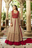Gorgeous Beige and red Georgette Anarkalii suit With Resham Work
