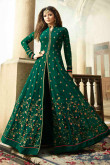 Resham Embroidered Georgette Castleton green Anarkali suit